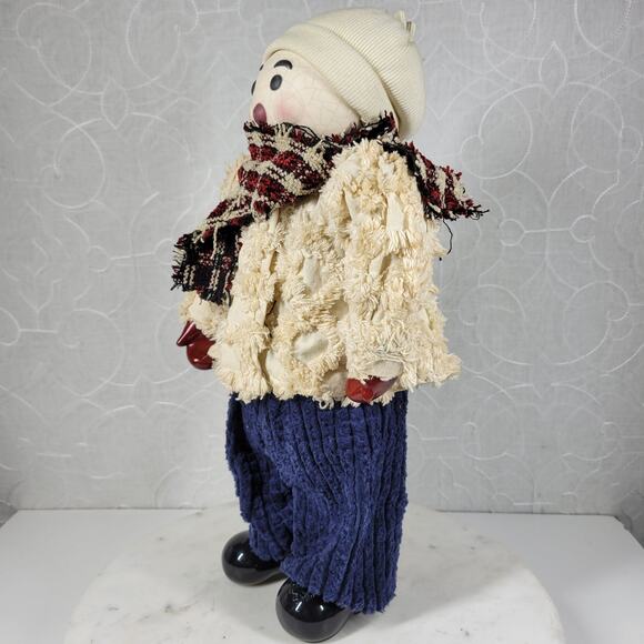 VINTAGE Holiday Snowman 16" White Hand Painted Porcelain Winter Standing Doll - Picture 6 of 14